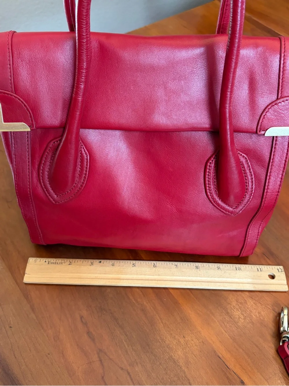 Foley + Corinna Red Leather Satchel with Gold Accents